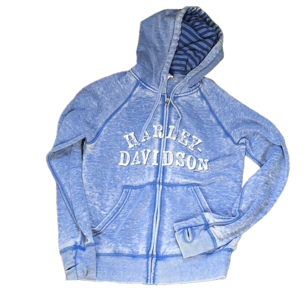 HARLEY Davidson blue hooded zipped lightweight sweatshirt jacket size small
